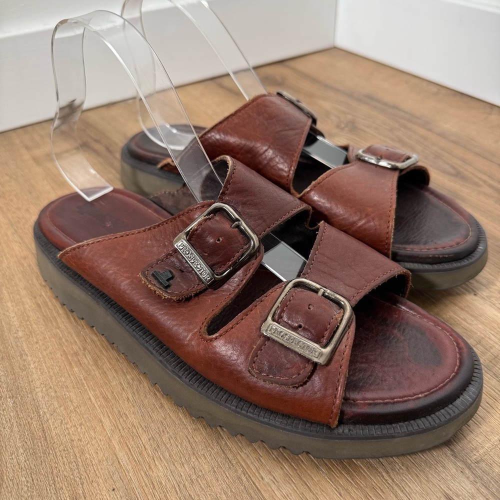 Bio Walk Prospector Brown Leather Sandals Comfort Two Adjustable Strap Durable